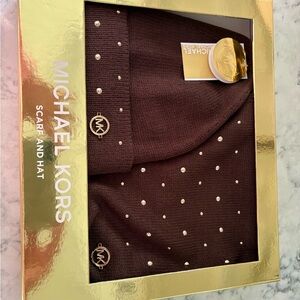 Michael Kors Chocolate Brown Scarf and Hat Set